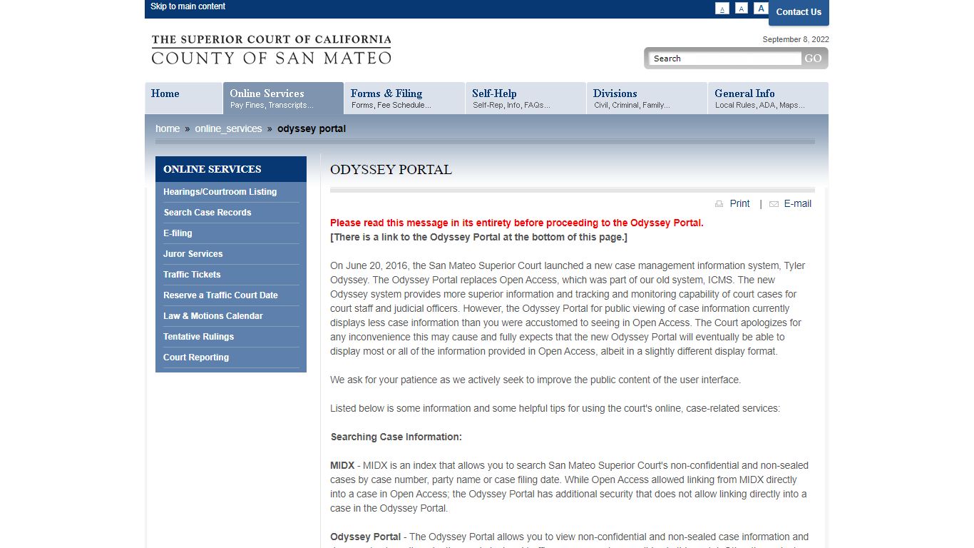 Odyssey Portal - The Superior Court of California, County of San Mateo